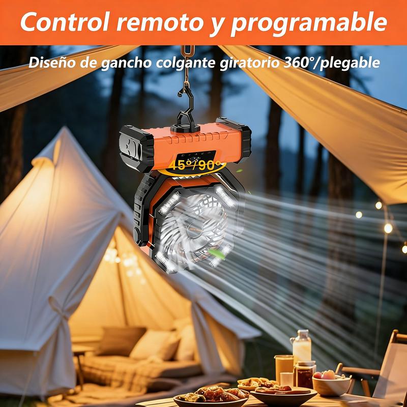 Ventilador de Camping  Recargable 20000mAh con Luz LED,5 Velocidades + Control Remoto + 270° Dirección + Pantalla Táctil